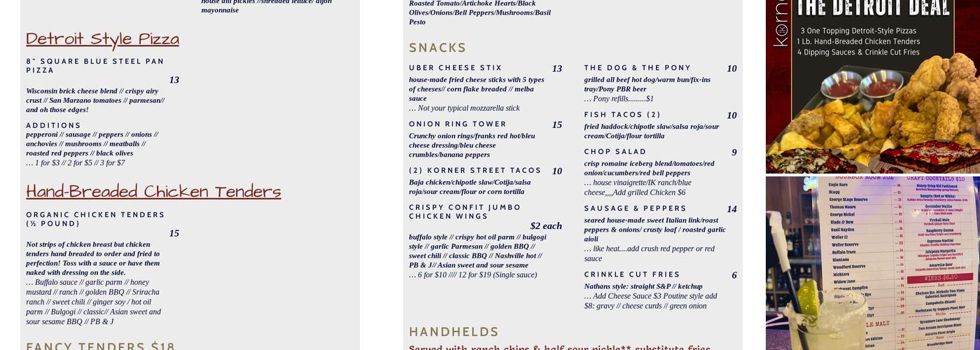 Korner Bar & Grille Menu