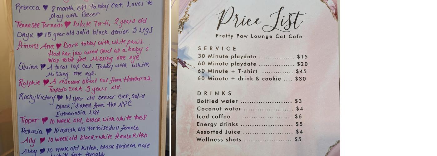 The Pretty Paw Lounge Menu