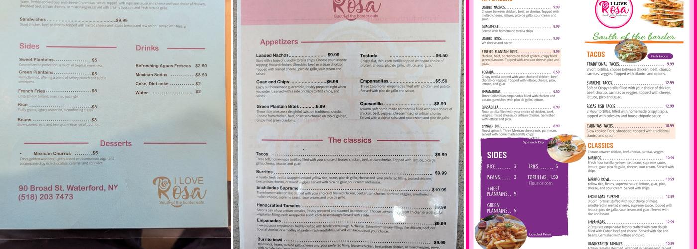 I Love Rosa Menu