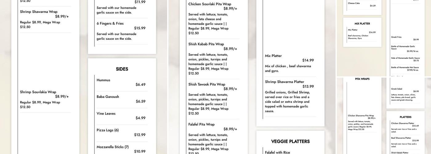 Venus Greek & Mediterranean Menu