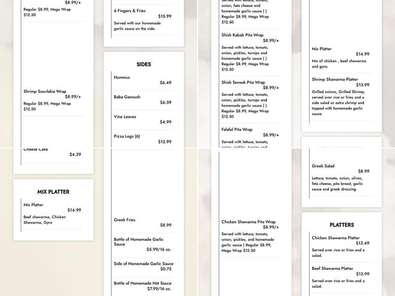 Venus Greek & Mediterranean Menu