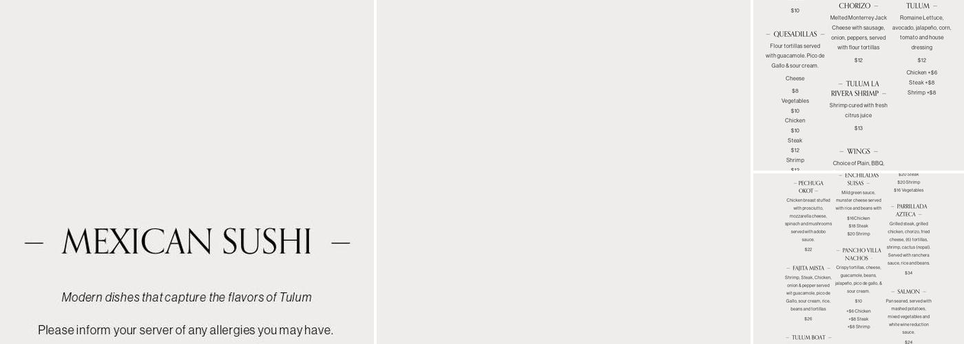 Tulum Brooklyn Menu