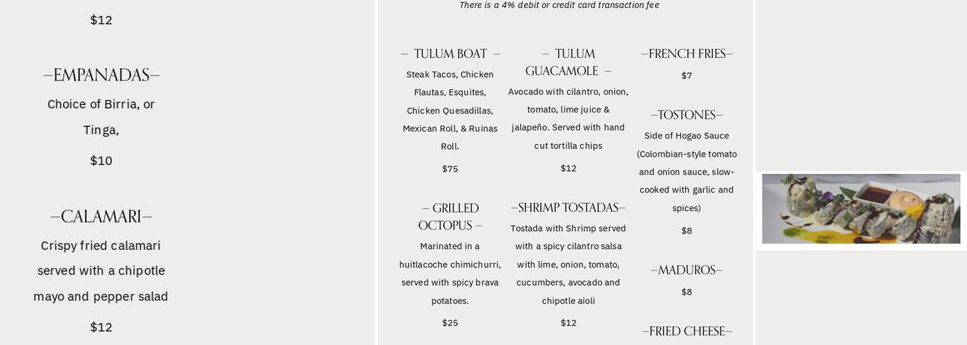 Tulum Brooklyn Menu