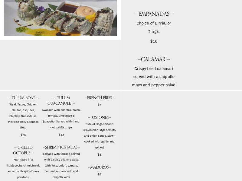 Tulum Brooklyn Menu