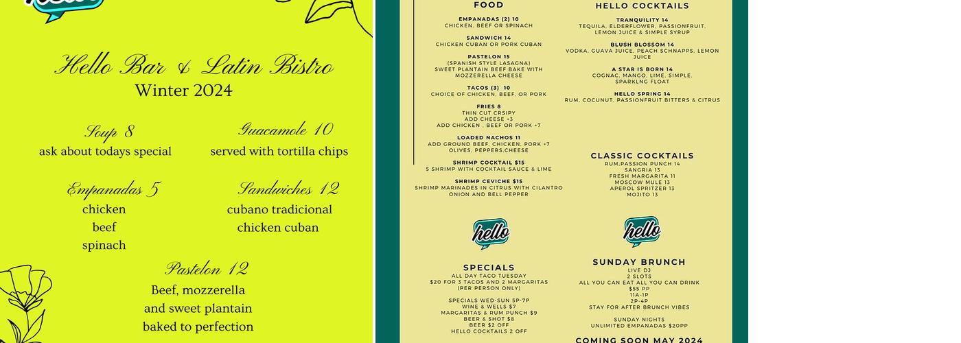 Hello Bar and Bites Menu