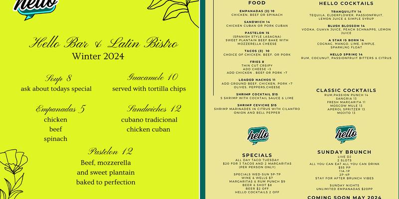 Hello Bar and Bites Menu