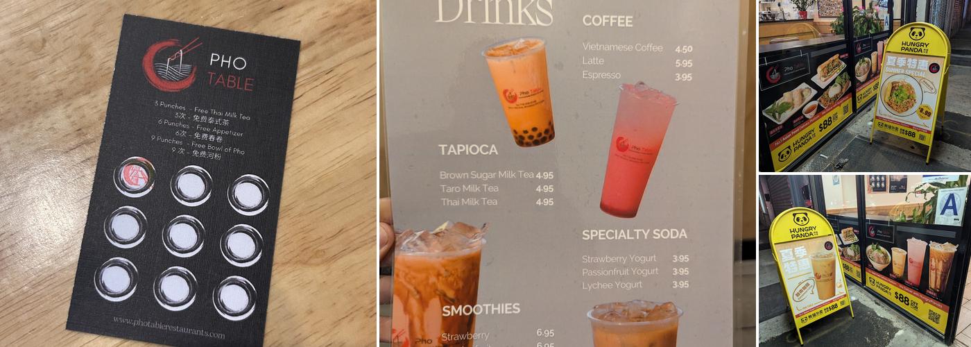 Pho Table Menu