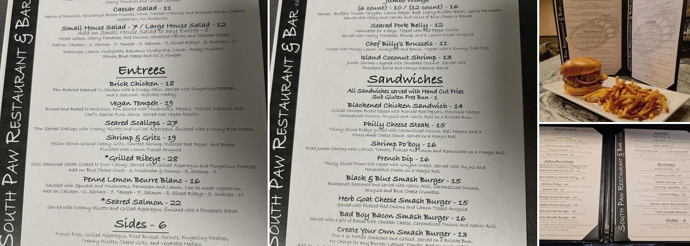 South Paw AVL Menu