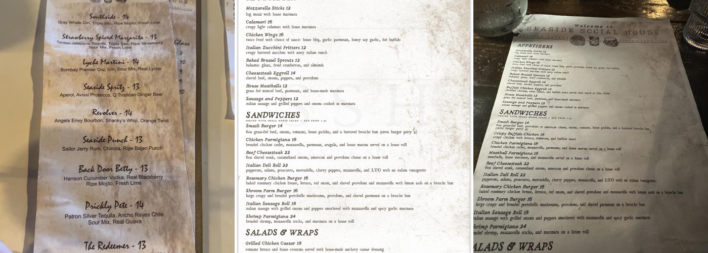 Seaside Social House Menu