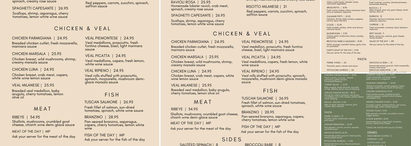 La Sera Italiana BYOB Menu