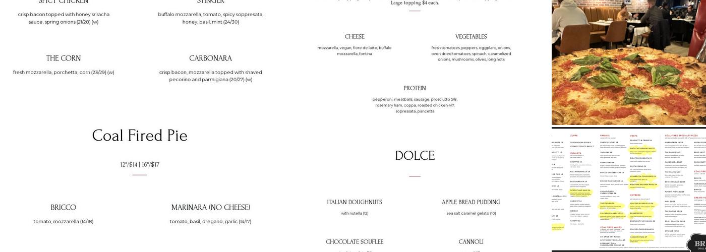 Bricco Coal Fired Pizza Menu