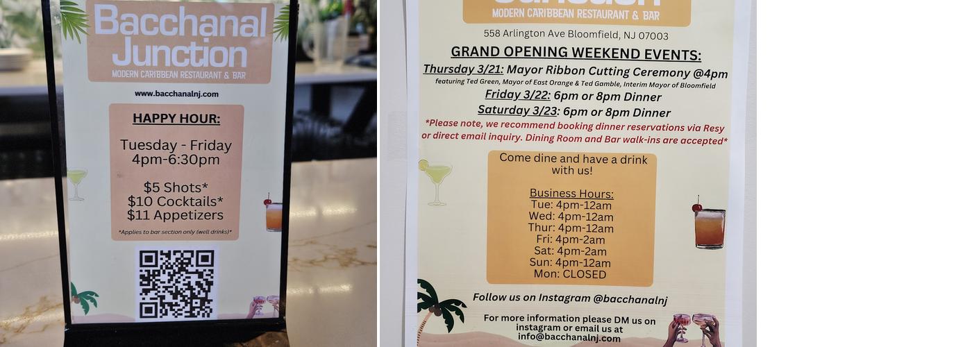 Bacchanal Junction Menu