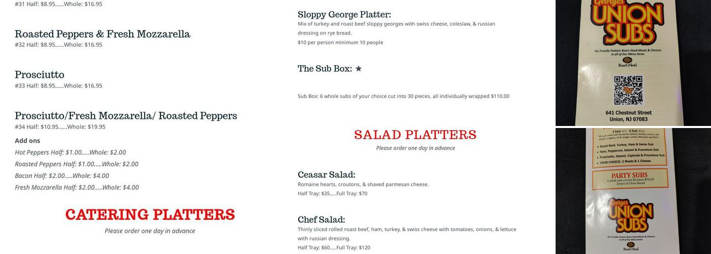 George's Union Subs Menu