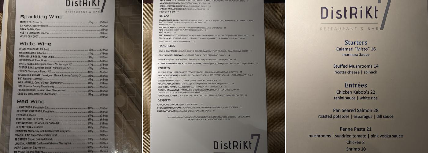 Distrikt 7 Restaurant & Bar Menu