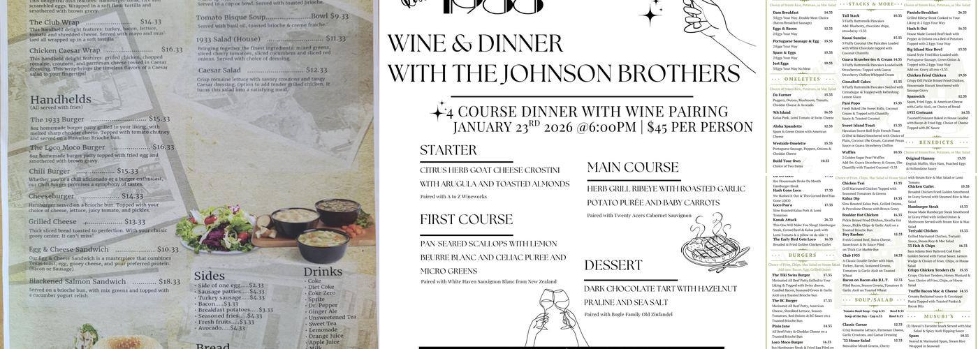 Restaurant 1933 Menu