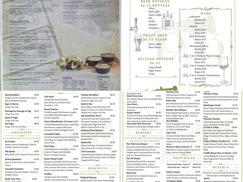 Restaurant 1933 Menu