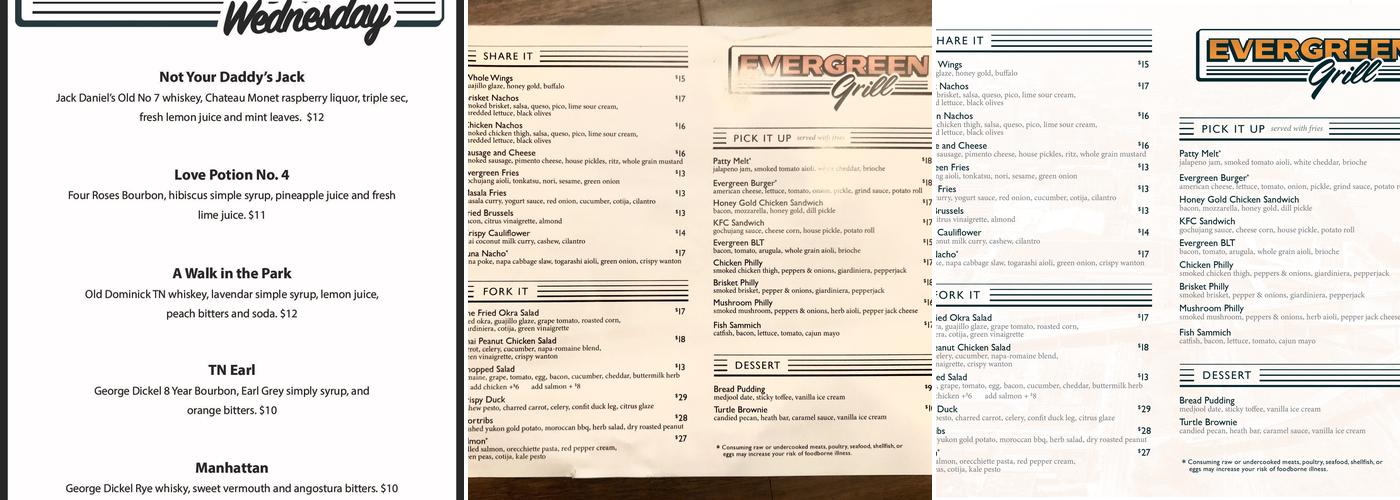 Evergreen Grill Menu