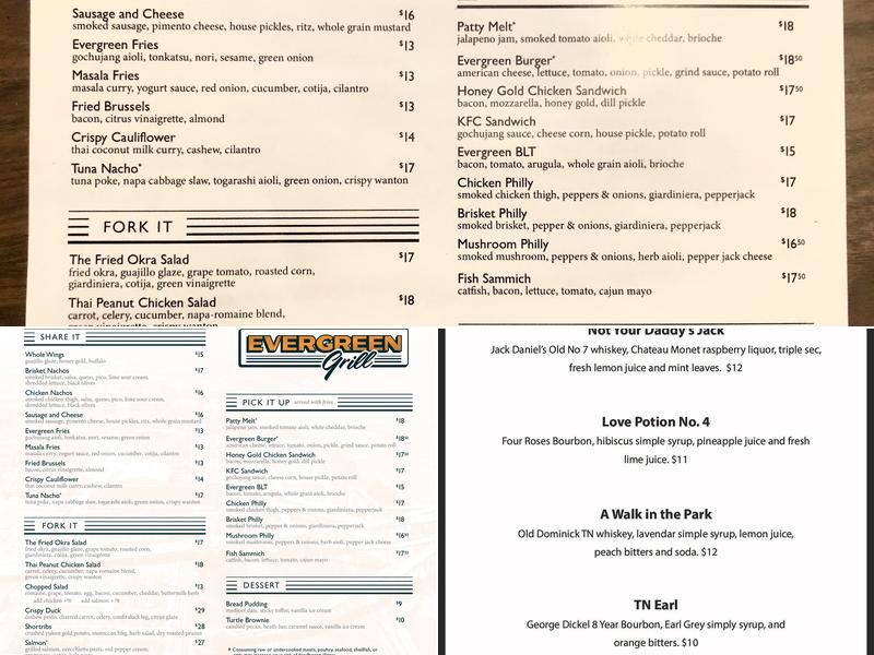 Evergreen Grill Menu
