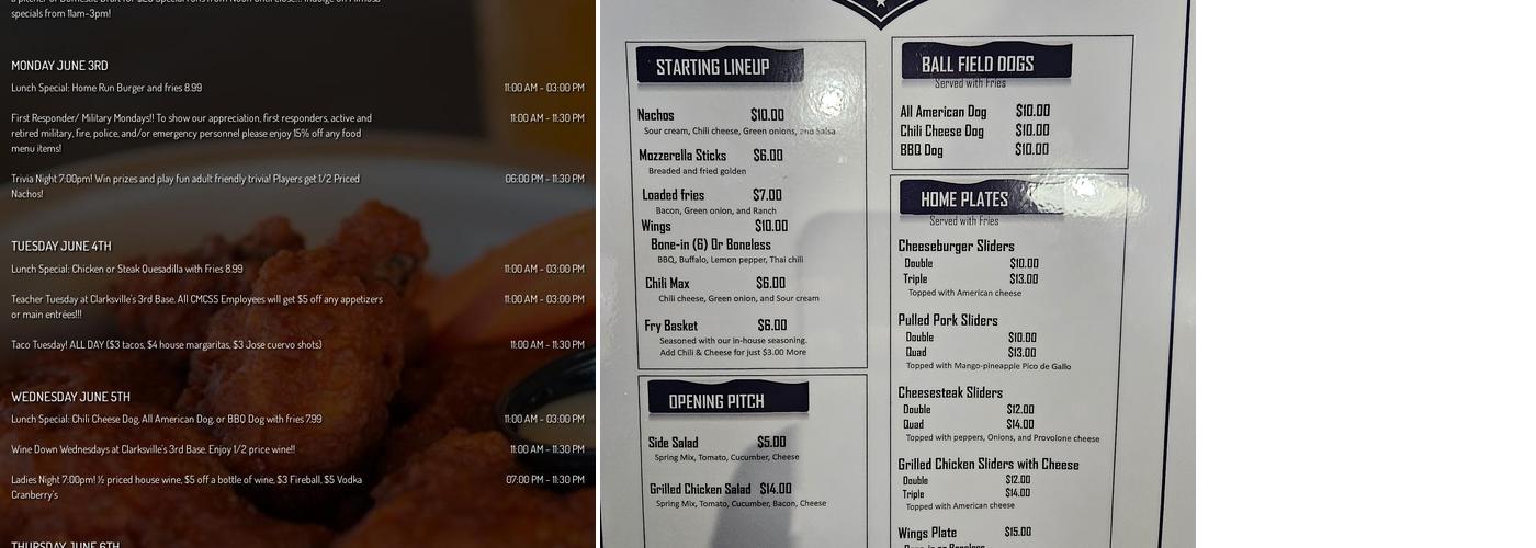 Clarksville’s 3rd Base Menu