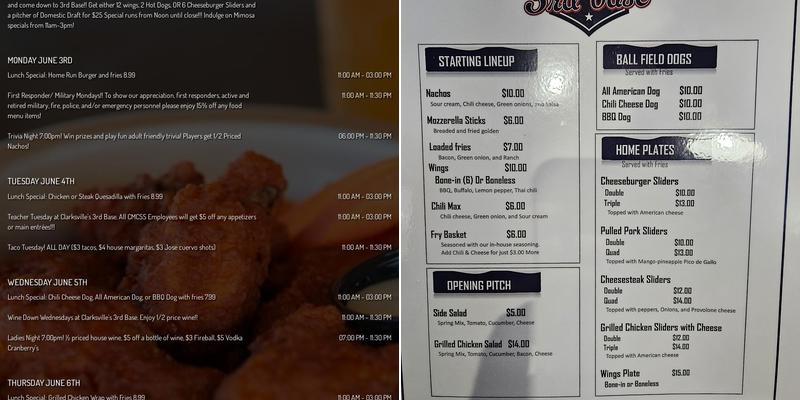Clarksville’s 3rd Base Menu