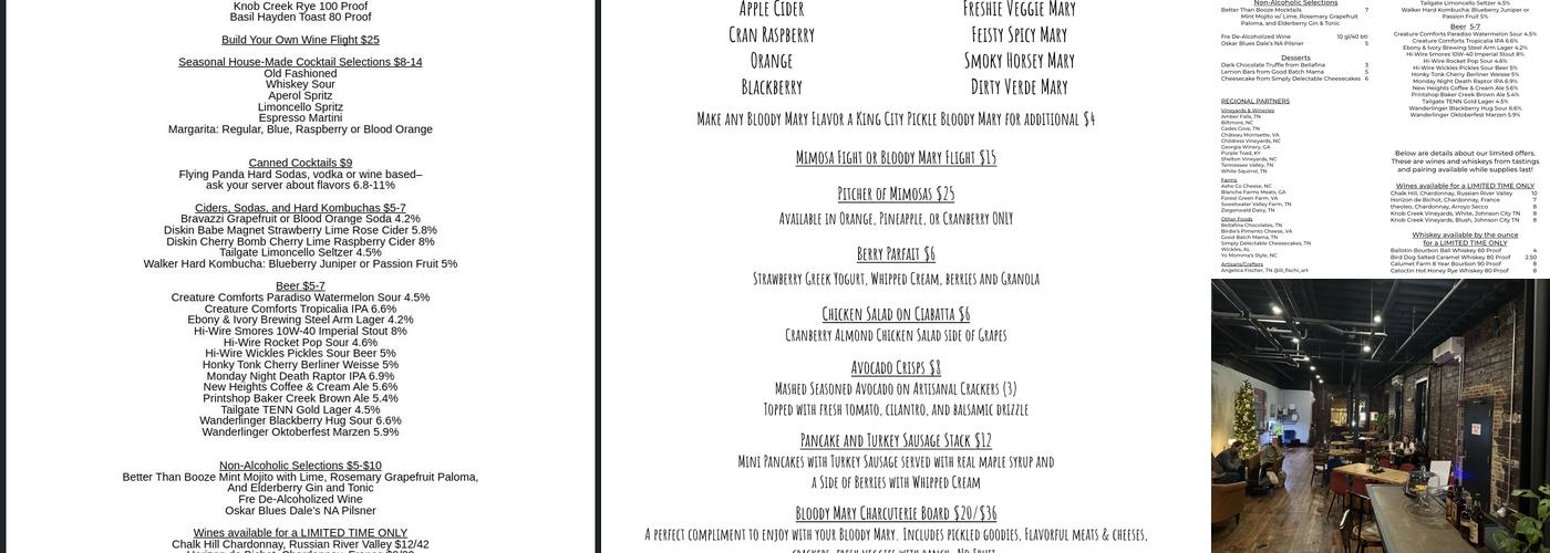 Inspire Wine Bar Menu