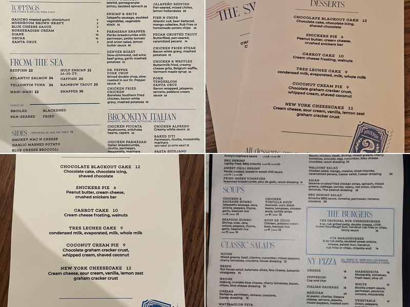 Jonathan's The Rub Menu