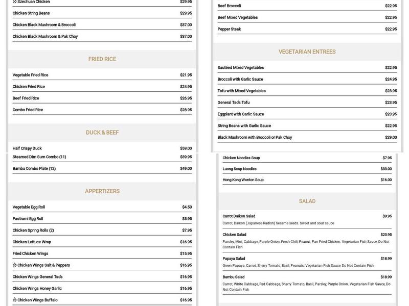 Bambu Pan Asian Kitchen Menu