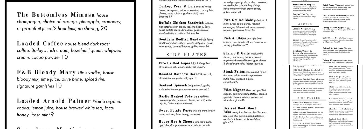 Fork & Barrel Menu