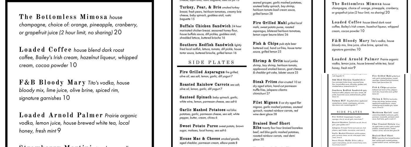 Fork & Barrel Menu