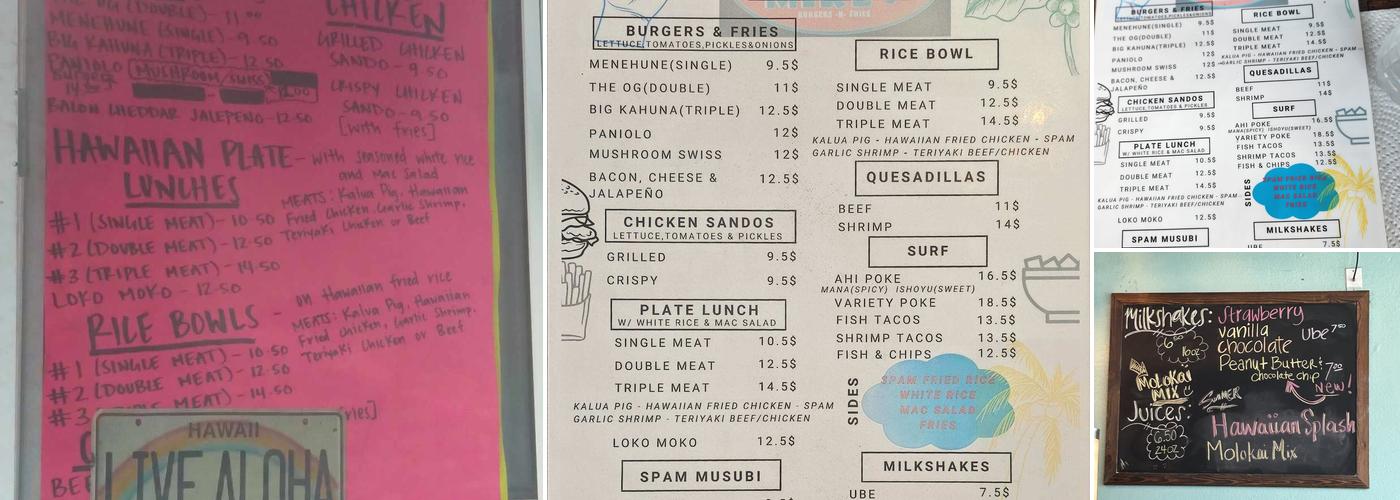 Maui's on Main Burgers, Fries, Surf & Turf Menu