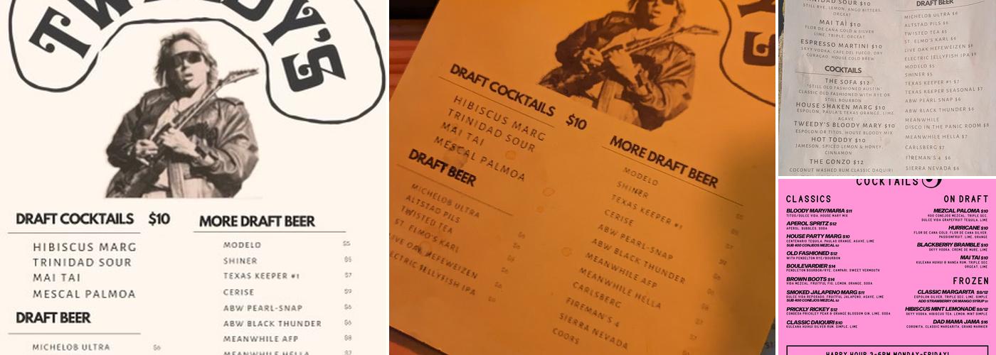 Tweedy's Bar Menu