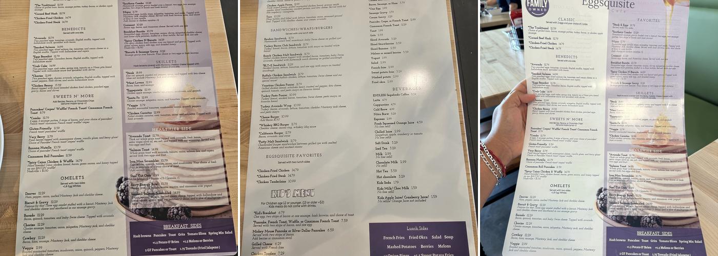 Eggsquisite Cafe Menu
