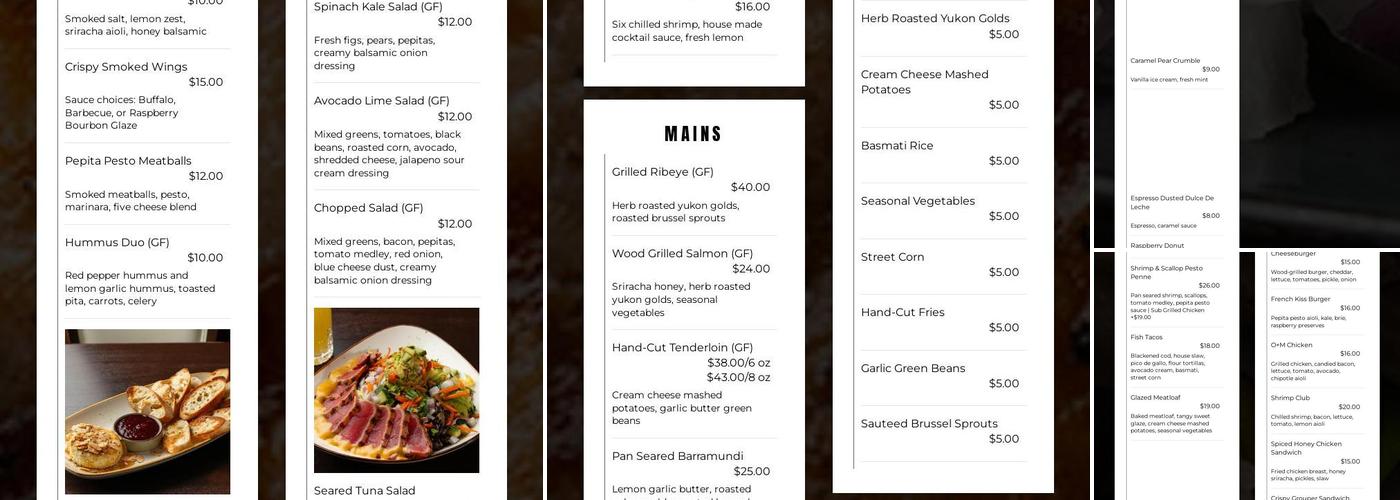 Oak and Main Menu