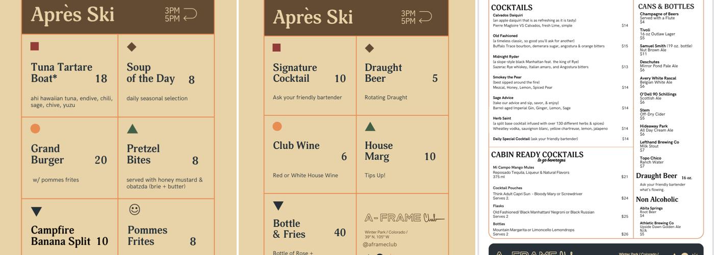 A-Frame Grill Menu