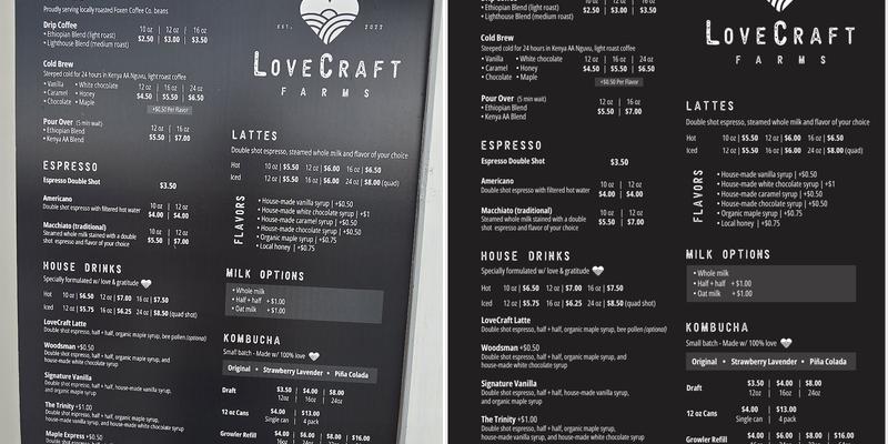 LoveCraft Farms Coffee & Kombucha Menu