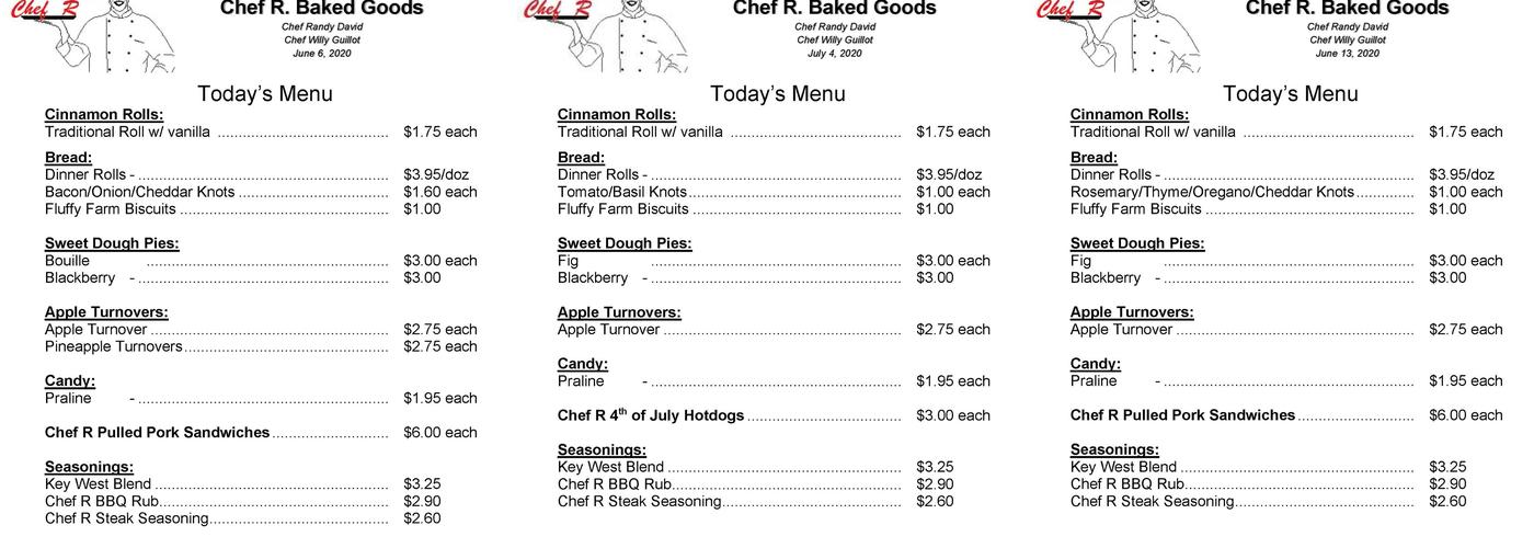 Chef R., LLC - Baked Goods Menu