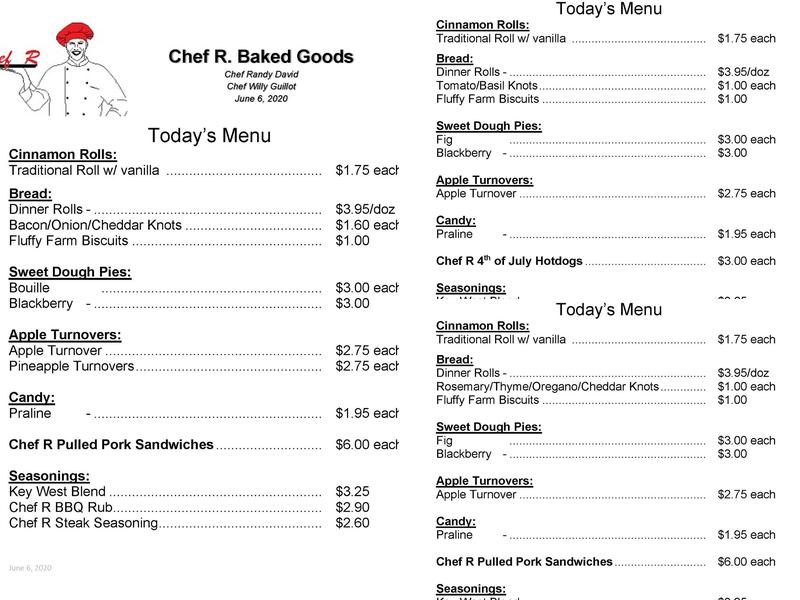 Chef R., LLC - Baked Goods Menu