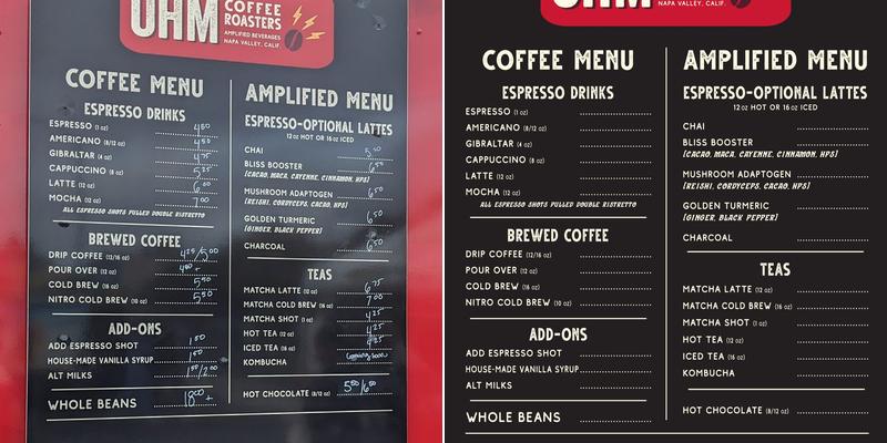 Ohm Coffee Roasters Menu