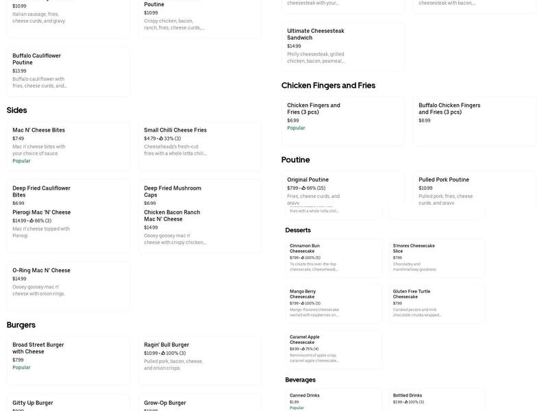 Cheeseheadz (Ajax) Menu