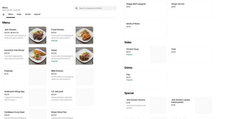 Anderson’s Kitchen Menu
