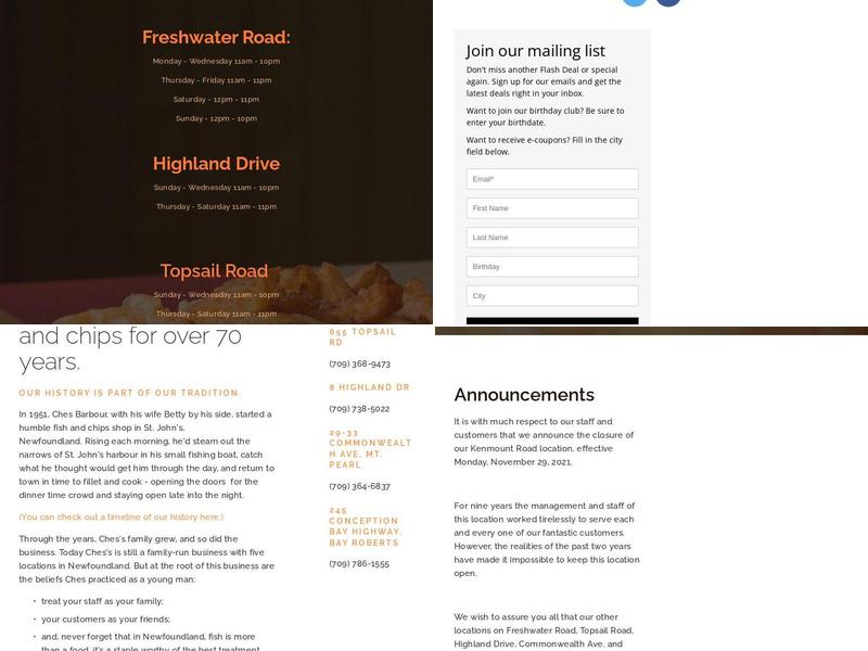 Ches's Famous Fish & Chips Menu