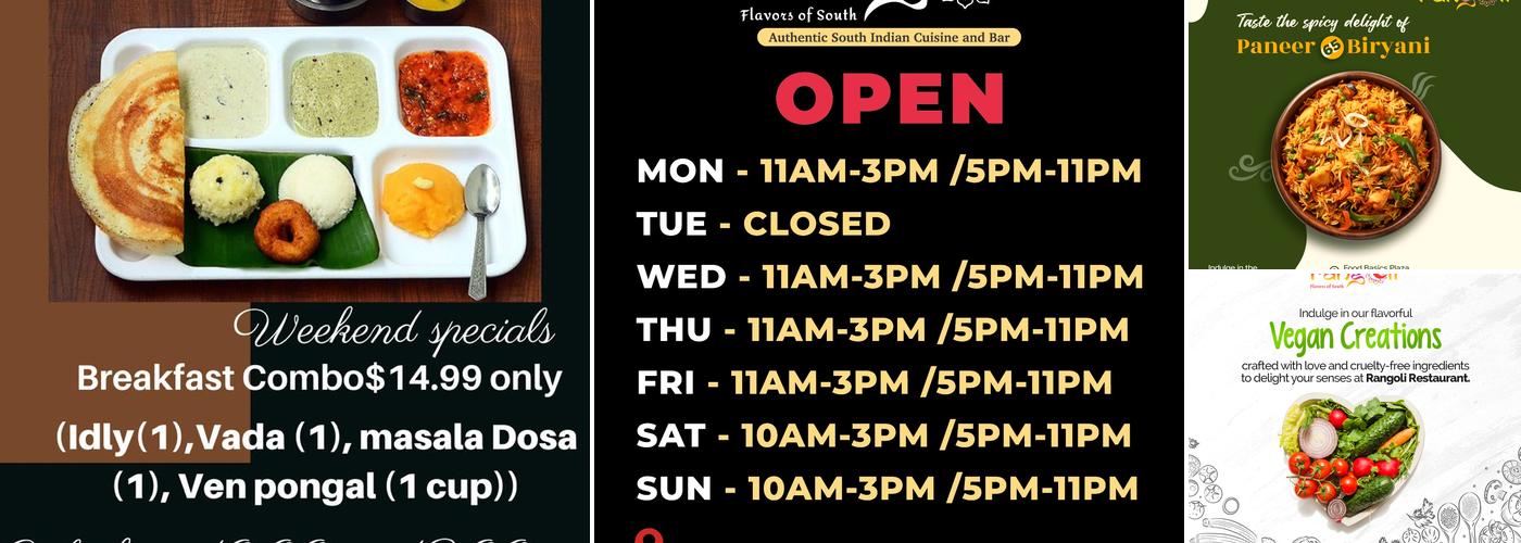 Rangoli - South Indian Restaurant & Bar Menu