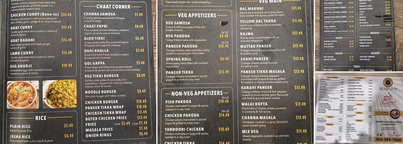 Caledon Sweets & Restaurant Menu