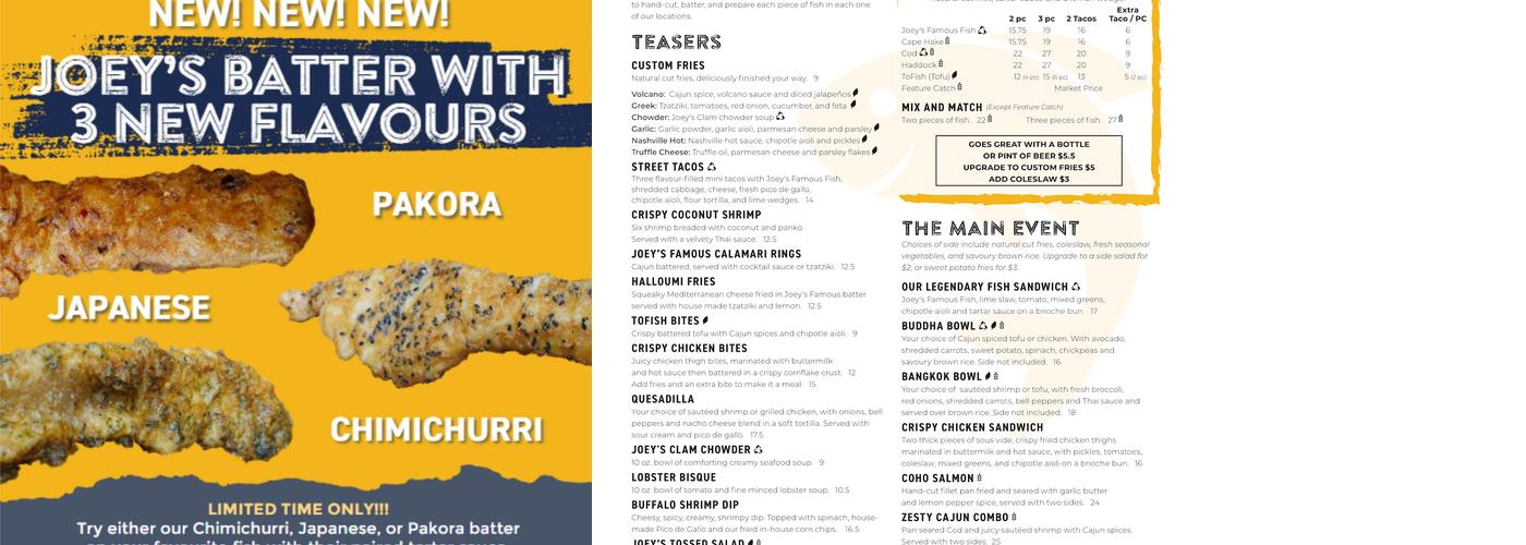 Joey's Fish Shack Menu