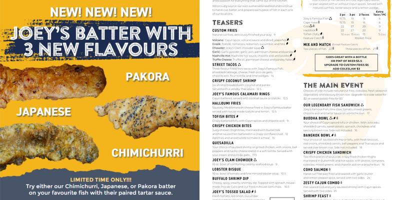 Joey's Fish Shack Menu