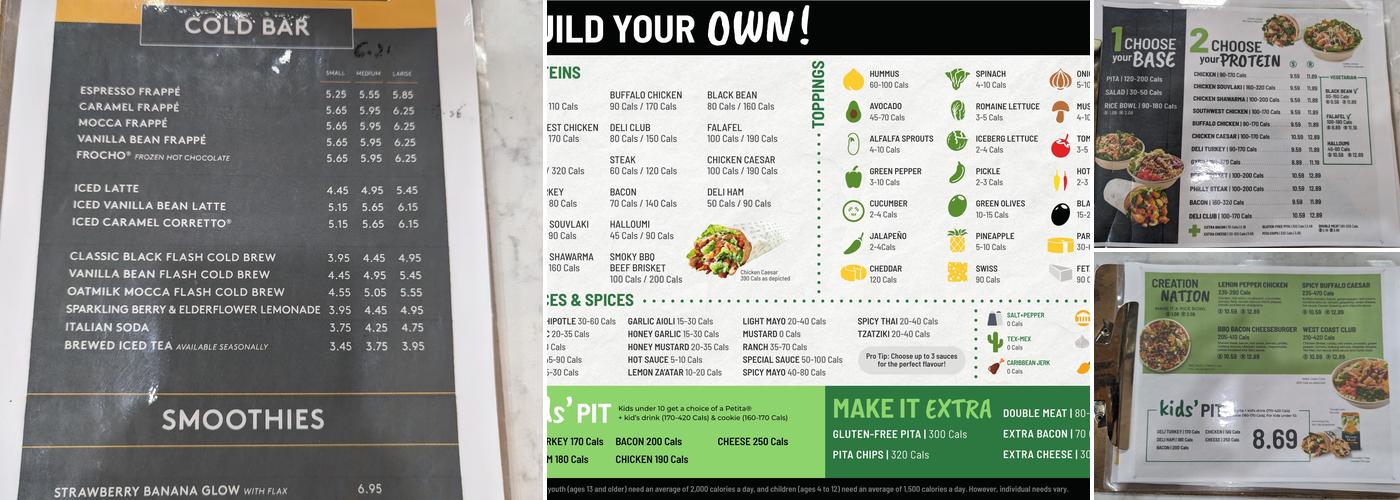 Pita pit/ Second Cup Menu