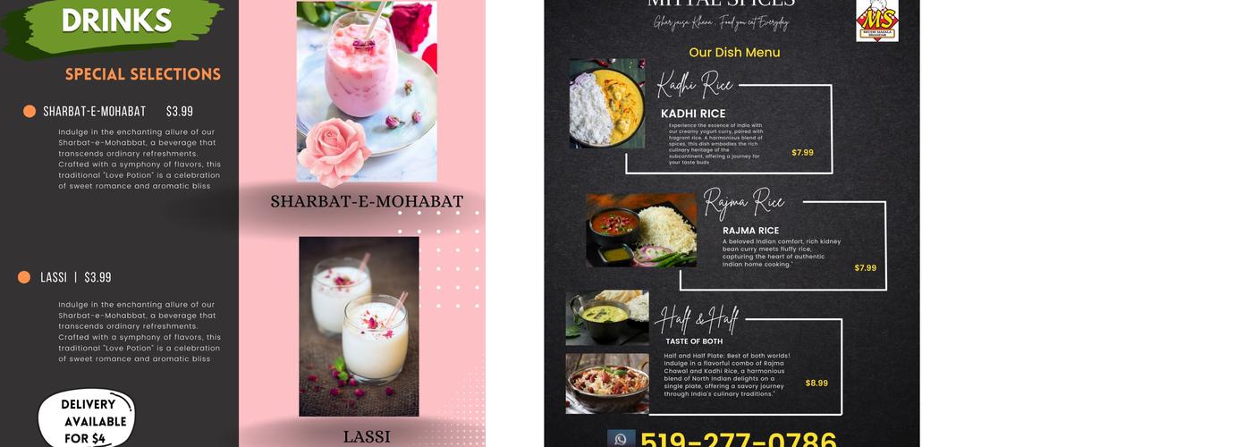 Mittal Spices Menu