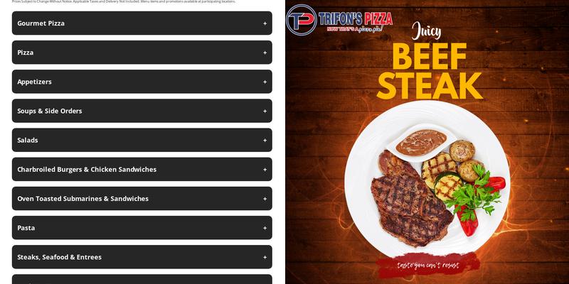 Trifons pizza - Emerald Park Menu