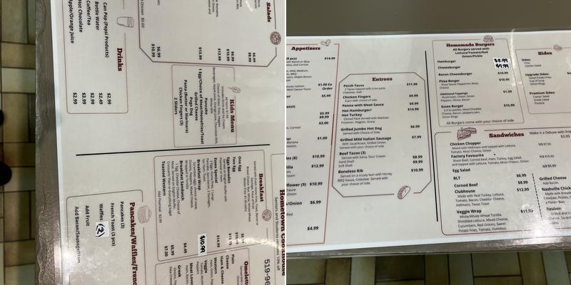 Hometown Cookhouse Menu