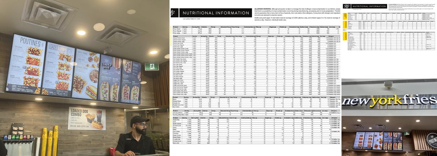 New York Fries Toronto Premium Outlet Menu